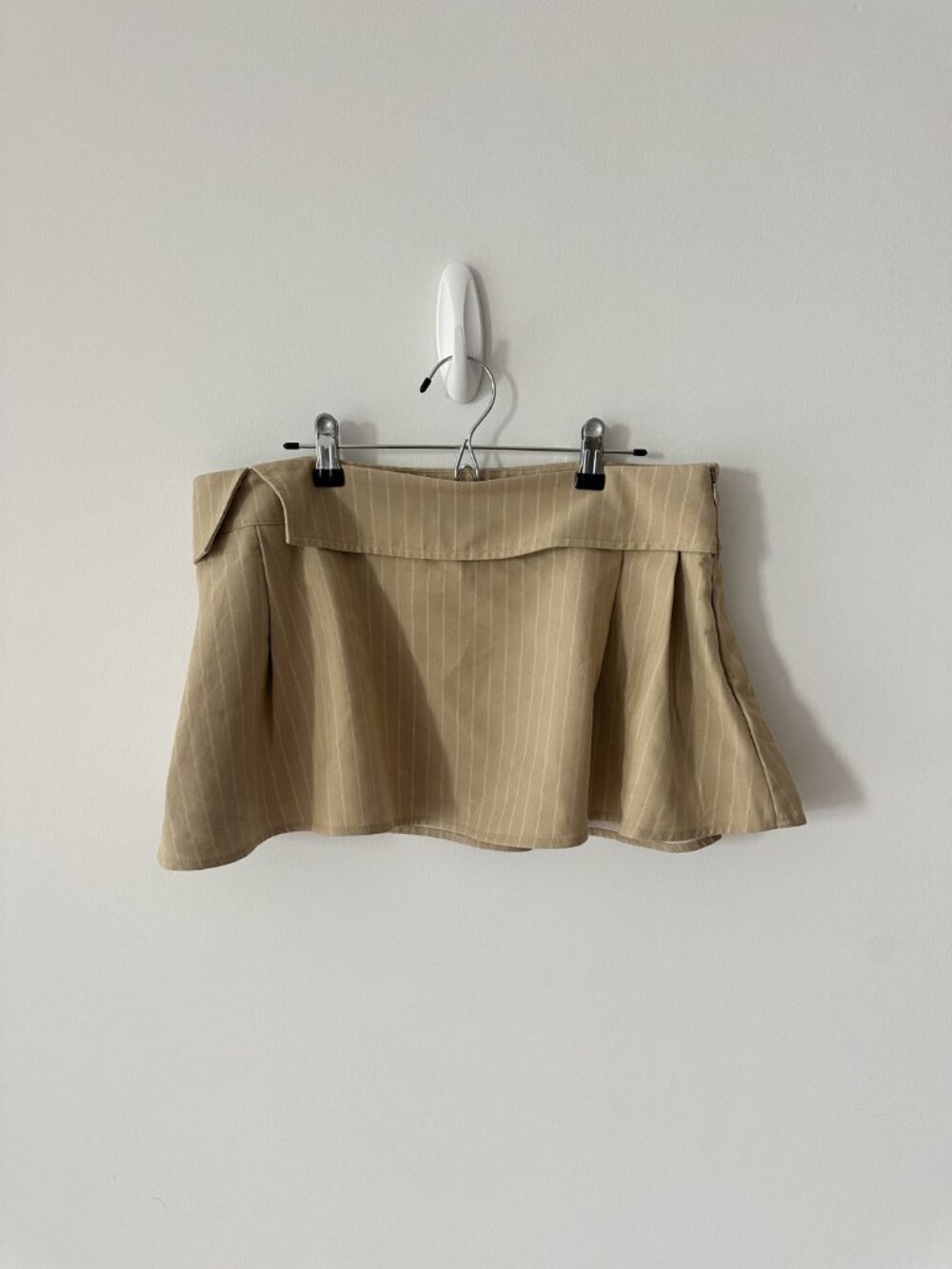 Peppermayo Tan Pinstripe Mini Skirt, Size L